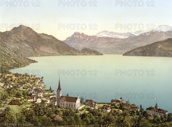 Weggis, Rigi, Switzerland, Historic, digitally restored reproduction from a 19th century original,