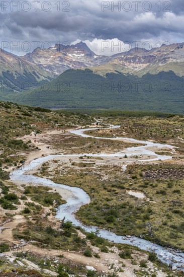 Torrent with glacier water on the way to Laguna Esmeralda, Tierra del Fuego Island, Patagonia,
