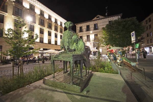 Statue in the Plaza del Poeta Iglesias at night, Salamanca, province of Salamanca, Castile and