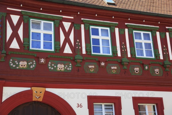 The clockmaker's house, two-storey and eaves-standing gabled roof building with richly carved