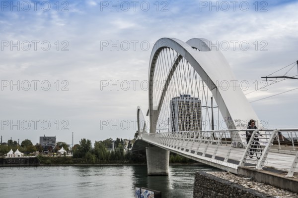 Bridge over the Rhine, cable-stayed bridge Passerelle des Deux Rives, Kehl, Ortenau,