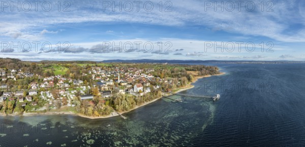 Aerial view, panorama of the municipality of Gaienhofen on the south side of the Höri peninsula