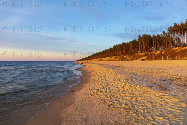 Beach at sunset, close to Stegna, a village in Nowy Dwór Gdanski County, Pomeranian Voivodeship, in