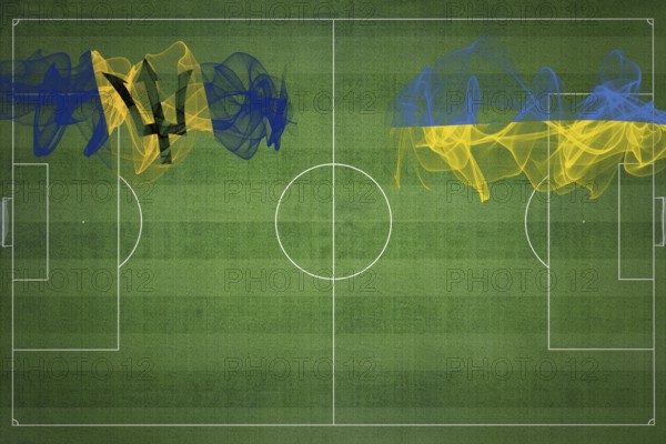 Barbados vs Ukraine Soccer Match, national colors, national flags, soccer field, football game,