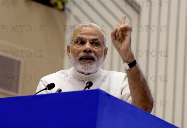 Prime Minister Narendra Modi speaks during the inauguration ceremony of India Sanitation Conference