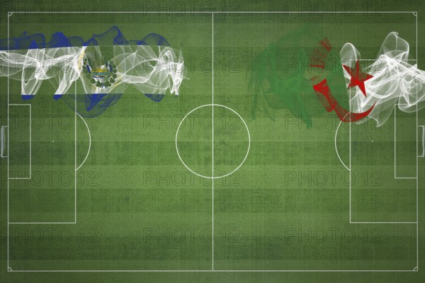 El Salvador vs Algeria Soccer Match, national colors, national flags, soccer field, football game,