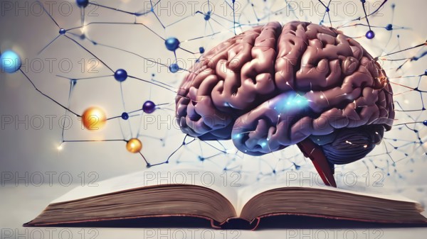 Brain on book. Brain concept background.image. Virtual brain and connection line network education