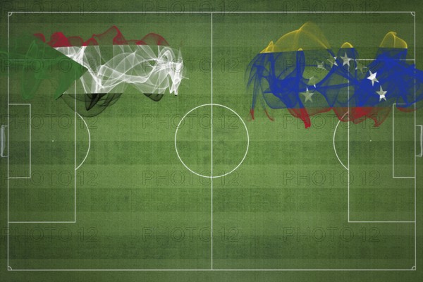 Sudan vs Venezuela Soccer Match, national colors, national flags, soccer field, football game,