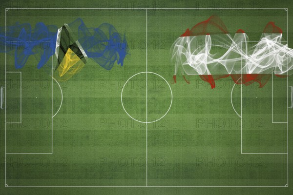 Saint Lucia vs Austria Soccer Match, national colors, national flags, soccer field, football game,