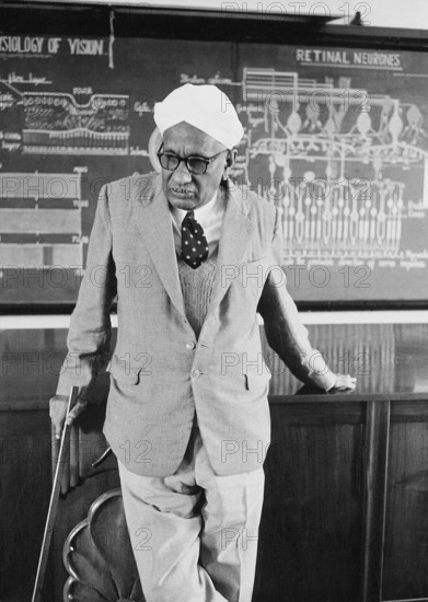 Nobel Laureate Sir CV Raman in the lecture hall of Raman Research Institute at Bangalore, India,