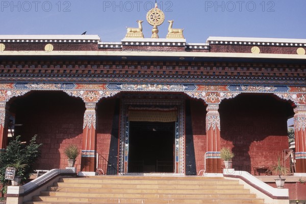 Exterior of Shechen Tennyi Dargyeling at Bodh Gaya, Bihar, India, Asia