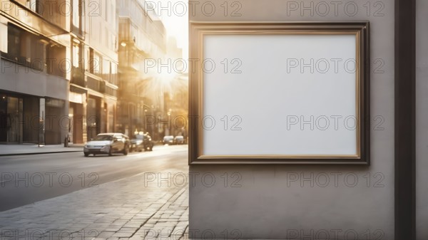 Artifical Intelligence generated interior with empty frame on wall. Blank picture frame hanging on