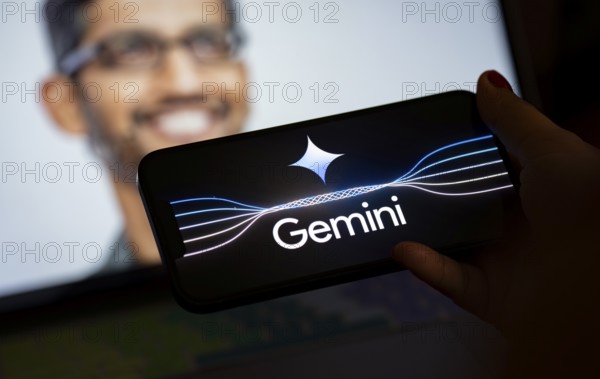 Guwahati, India. 8 December 2023. In this photo illustration a Gemini logo is displayed on a