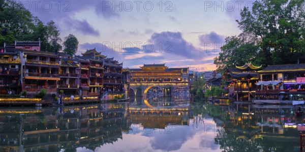Chinese tourist attraction destination, panorama of Feng Huang Ancient Town (Phoenix Ancient Town)