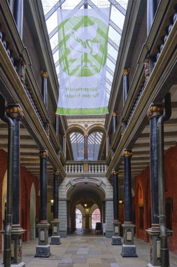 Inner courtyard of the town hall with wooden gallery on 14 columns from the Baroque period, 4 March