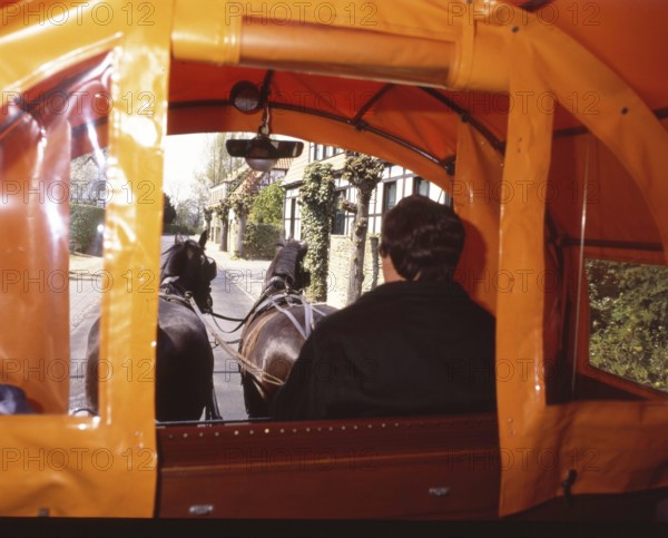 DEU, Germany: The historical slides from the times 80-90s, Mettingen. Covered wagon trip on 21.4.91