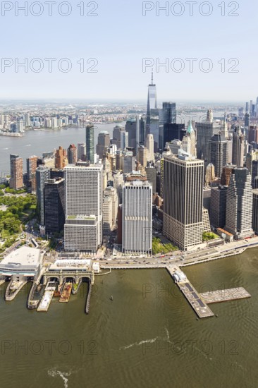 New York City Manhattan skyline with World Trade Center skyscraper aerial view in New York, USA,