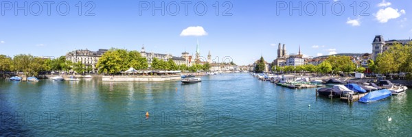 Zurich Skyline City on the River Limmat Panorama in Zurich, Switzerland, Europe