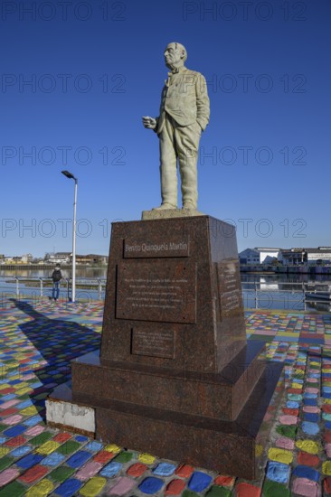 Statue, Benito Quinquela Martín, Argentinian painter, La Boca district, Buenos Aires, Argentina,