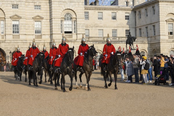 Parade of Horse Guards, soldiers of the Household Cavalry Mounted Regiment, White Hall,