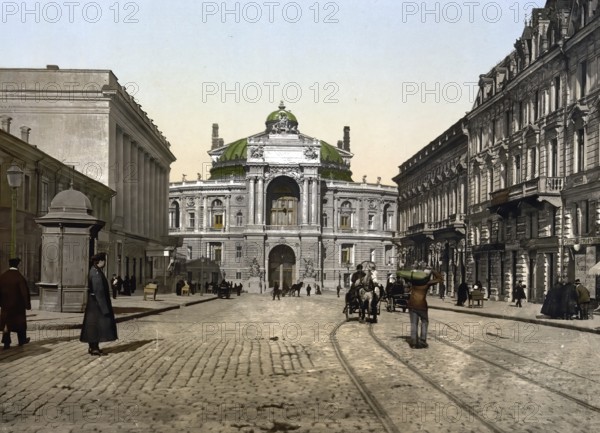 Rue Richelieu in Odessa, Russia, Ukraine, c. 1890, Historic, digitally enhanced reproduction of a
