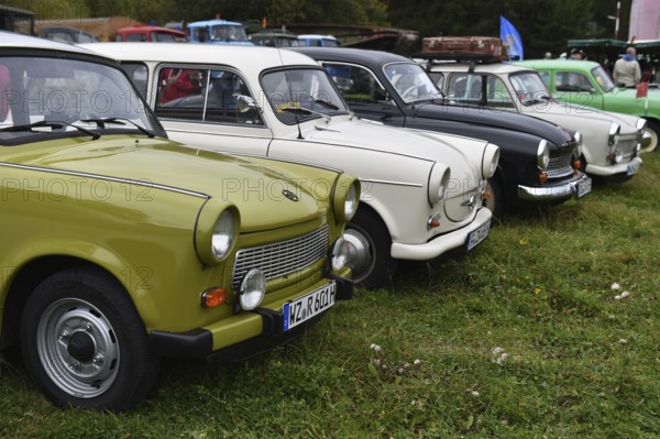 DDR vintage cars Trabant 601, P50, and Wartburg 312 at a vintage car meeting in Benneckenstein in