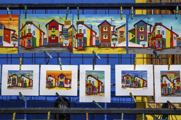 Pictures at a booth, art, Caminito, La Boca district, Buenos Aires, Argentina, South America
