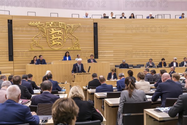 Winfried Kretschmann, Prime Minister, Greens, speaks in the Landtag, Stuttgart, Baden-Württemberg,