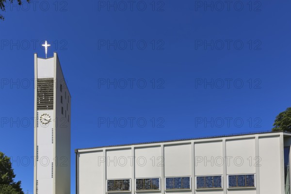 Catholic Church of Our Dear Lady, Church of Our Lady, steeple, clock, cross, sacred building,