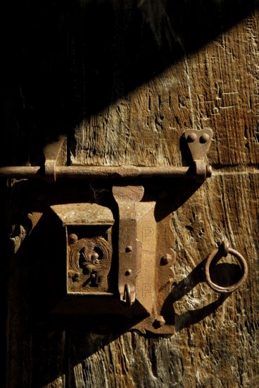 Old door lock, old wooden door, Stein am Rhein, Switzerland, Europe