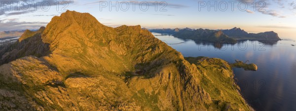 Mountains by the fjord in the evening, coast near Nyksund, Langøya Island, Vesterålen, Northern