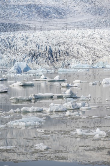 Glacier lagoon, ice lagoon Fjallsárlón, ice floes in front of glacier Fjallsjökull, Vatnajökull,
