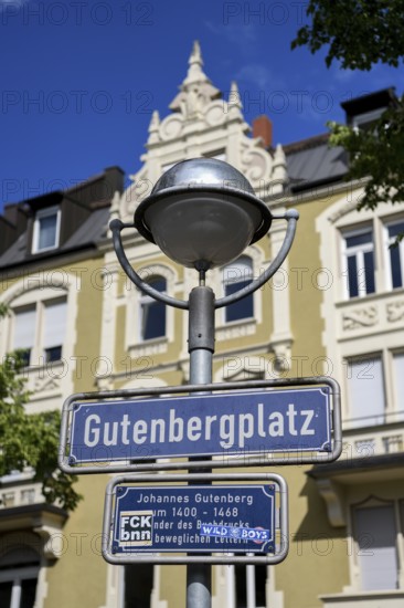 Sign at Gutenbergplatz, Karlsruhe, Baden-Württemberg, Germany, Europe
