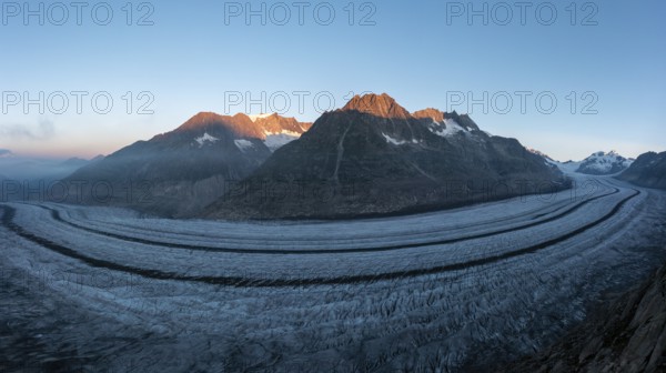 Aerial view of the Great Aletsch Glacier in the canton of Valais, Switzerland, Europe