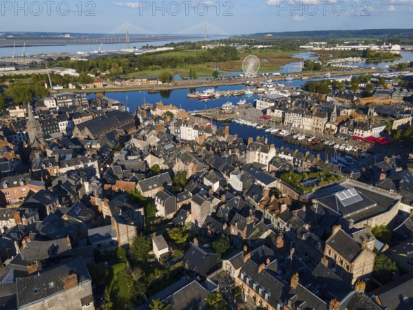 Aerial view, Honfleur, Calvados, Côte Fleurie, Basse Normandie, English Channel, France, Europe