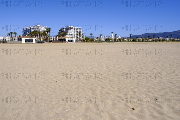 Sandy beach beach, Empuriabrava, Gulf of Roses, near Girona, Catalonia, Costa Brava, Spain, Europe