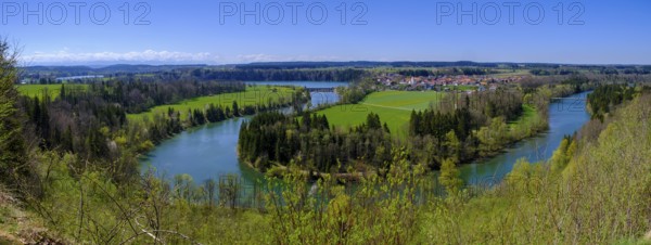 Lech with Epfach, over the Lech loop near Reichling, Pfaffenwinkel, Upper Bavaria, Bavaria,