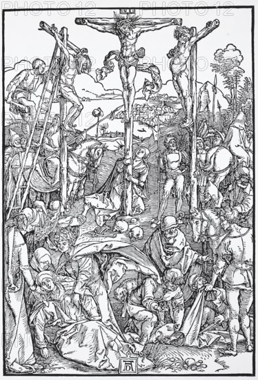 The Calvary, woodcut by Albrecht Dürer, historical, digitally improved reproduction of an old