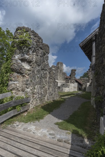 Entrance to the ruins of Alt-Trauchburg Castle, 13th century. The ruin is one of the best preserved