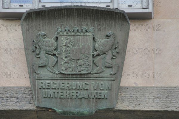 Coat of arms at the government of Lower Franconia, lion figures, bronze, Würzburg, Lower Franconia,
