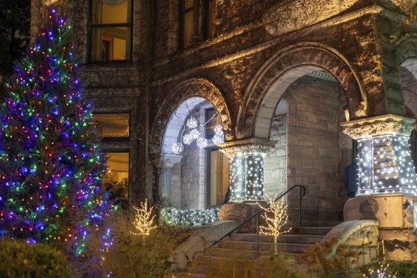 Detroit, Michigan, The Whitney, an upscale restaurant decorated for the holidays. The mansion was
