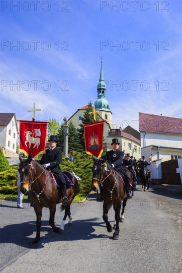 Easter riding procession in Crostwitz, Easter riding in Lusatia. Procession from Crostwitz to