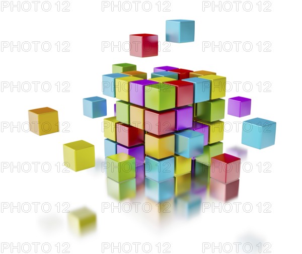 Business team teamwork collaboration concept, colorful color cubes assembling into cubic structure