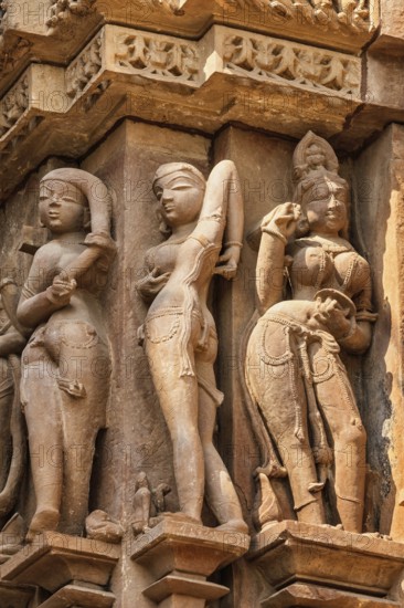 Famous stone carving sculptures, Vishvanath Temple, Khajuraho, India. Unesco World Heritage Site