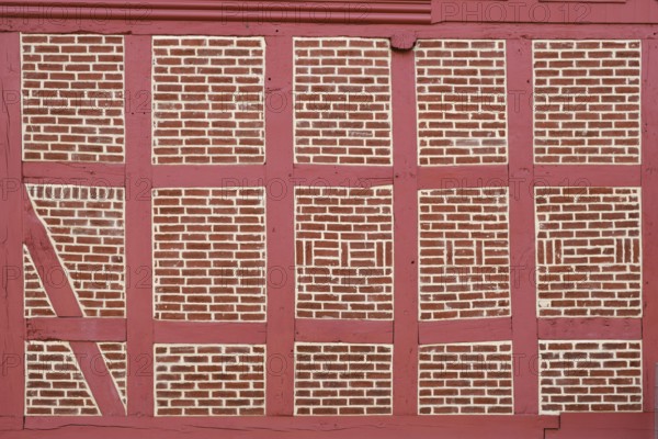 Renovated facade on a half-timbered house, Old Town, Lower Town, Halberstadt, Harz Mountains,