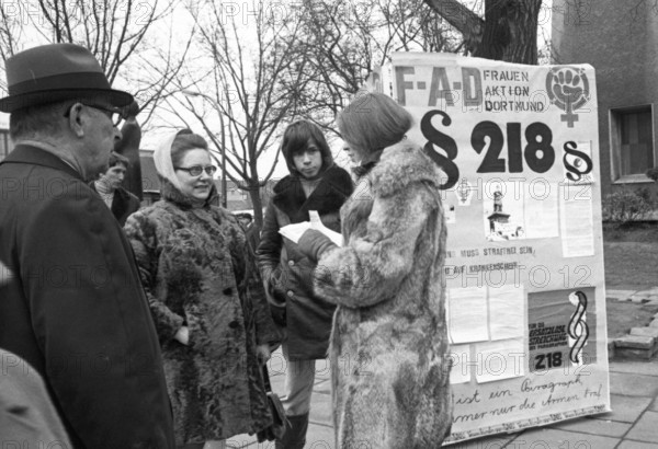 Frauen Aktion Dortmund (FAD) collects signatures at a stand in Dortmund city centre in protest