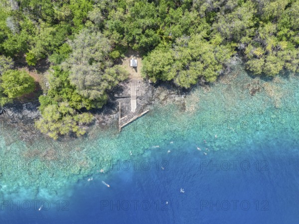 Aerial view of the Captain James Cook Monument, Captain Cook Monument Trail, Kealakekua Bay State
