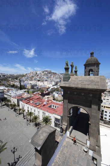 View from the tower of Santa Ana Cathedral of the colourful houses of Las Palmas, Las Palmas