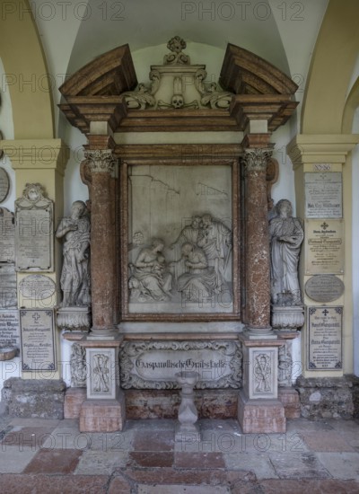 Crypt arcades, grave counters in the arcade of St. Sebastian's Cemetery, Church of St. Peter,