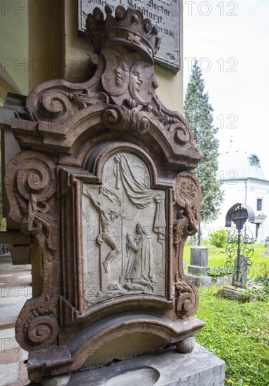 Crypt arcades, grave counters in the arcade of the Sebastian Cemetery, Church of St. Peter,